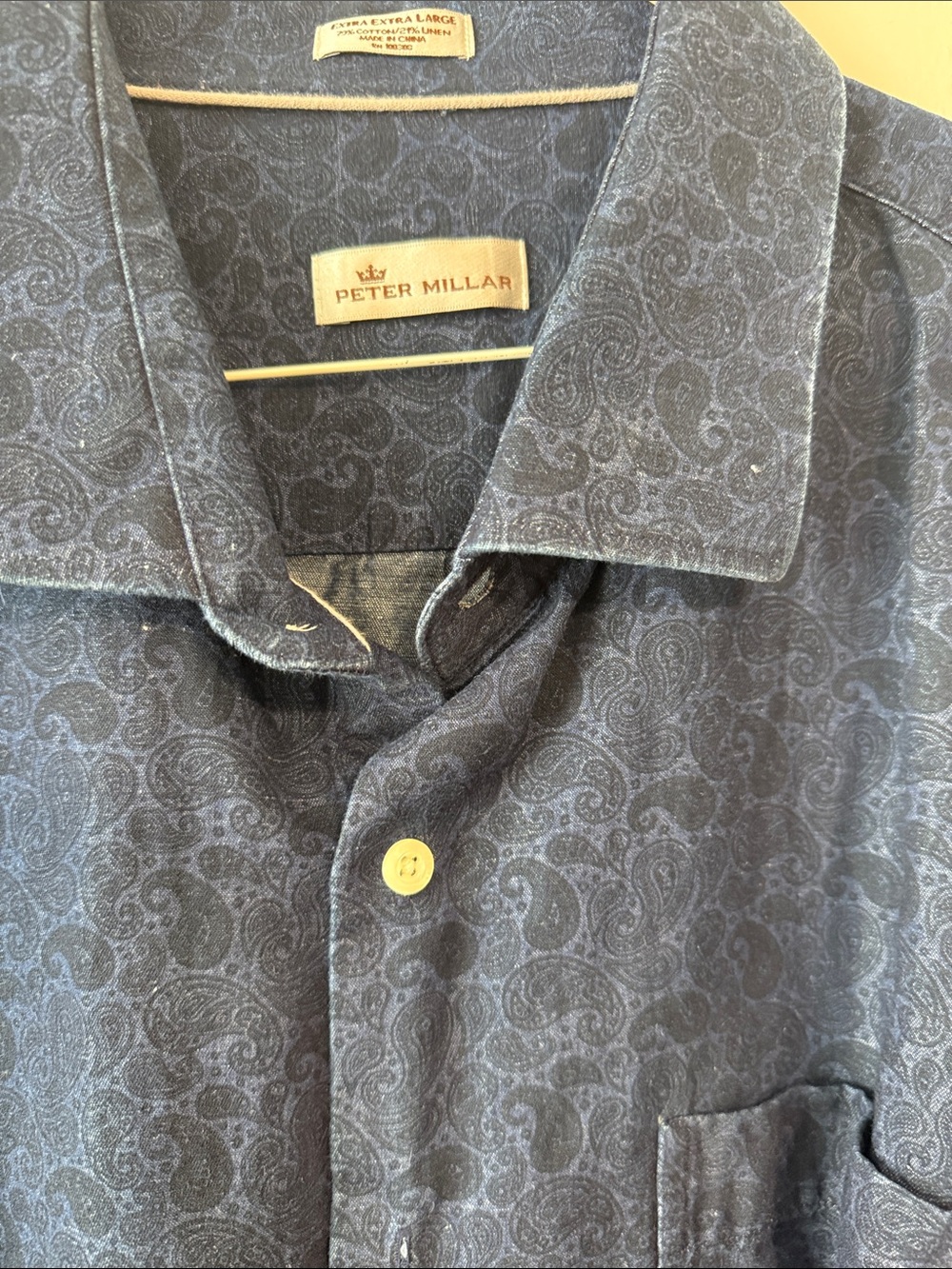 Peter Millar Navy Paisley Button-Front Shirt Jacket